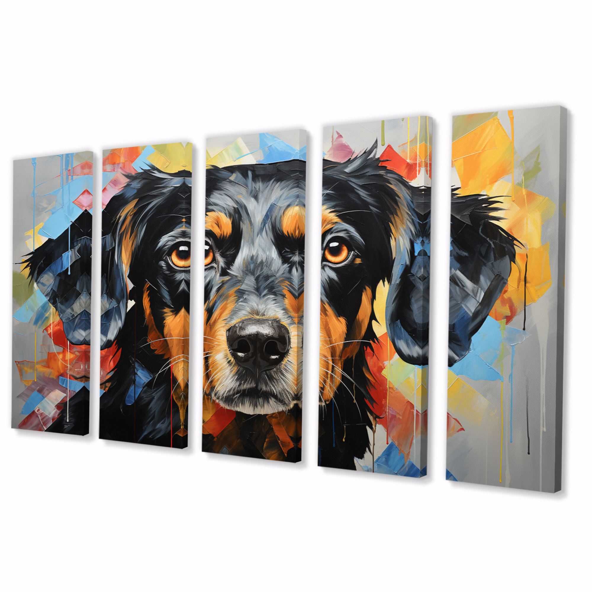 Winston Porter Dog Canine Companion Collage Animals Wall Art Print 5 Equal Panels Wayfair